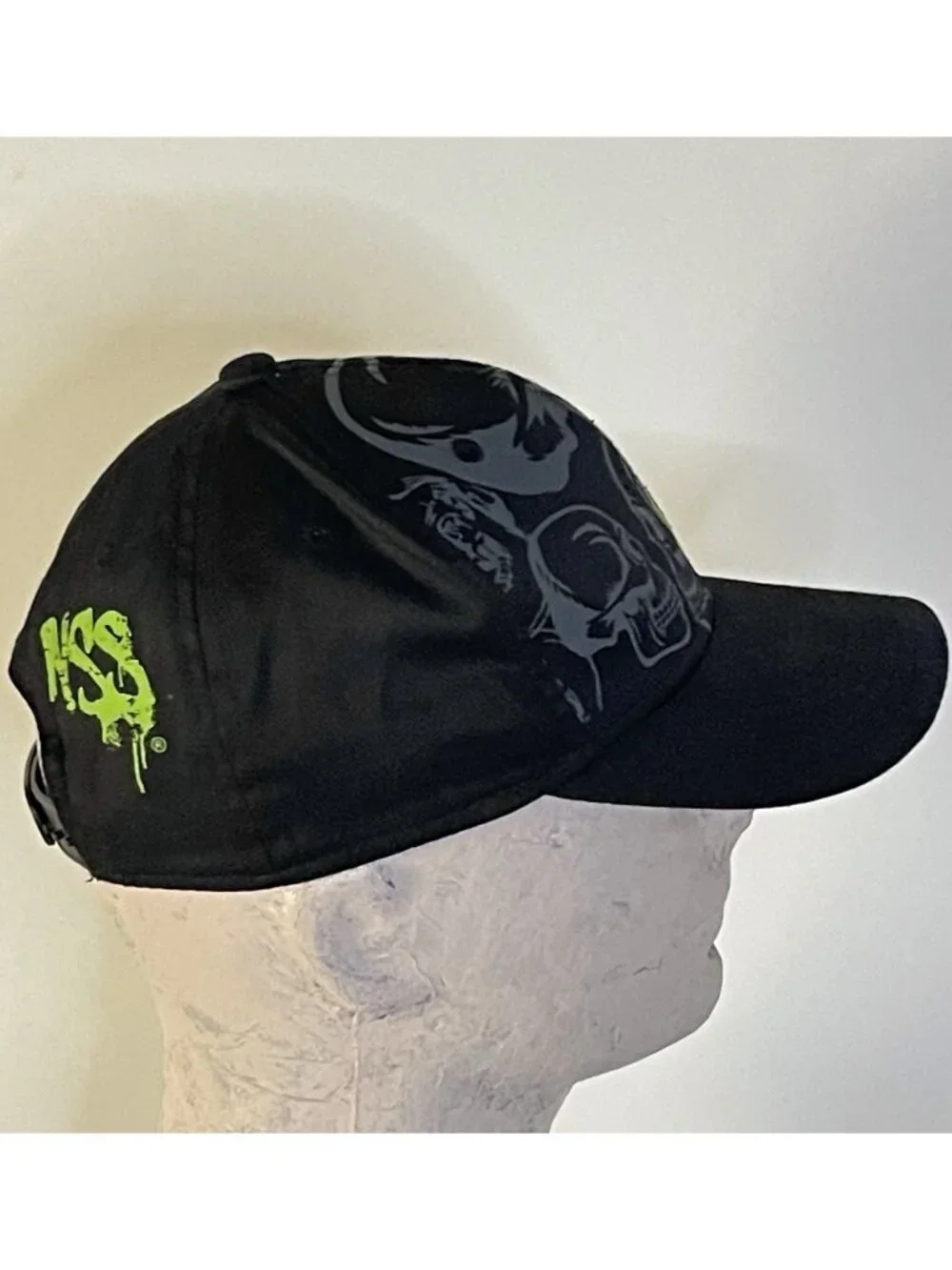 NSS Nice Skate Shoes Skull Snapback Hat Black Neon Green Skate Cap Y2K Style